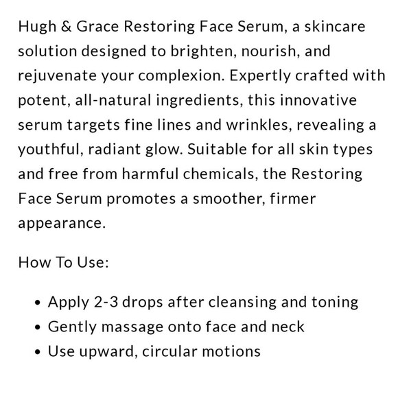 Hugh & Grace Restoring Face Serum Vitamin C and E  Rejuvenate 1 fl. oz 28 ml - Picture 2 of 8